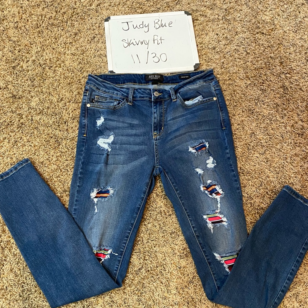Judy Blue women’s ripped jeans with Aztec filled holes